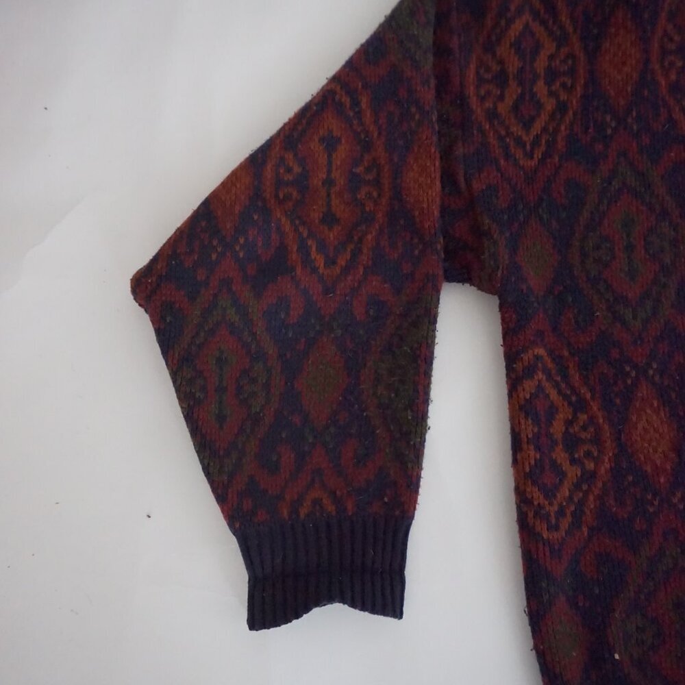 Vintage Melange Navy Burgundy Geometric Knit Button Front Cardigan Sweater L - Picture 8 of 11